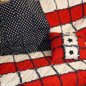 American Flag rag quilt and pillow set
